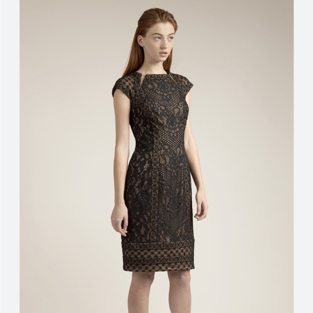 Tadashi Shoji Katori Mixed Media Collage Lace Black Nude Cocktail Dress 2